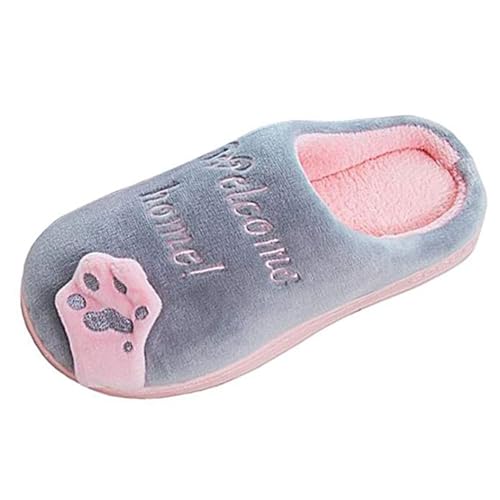 Solutra Katzen Hausschuhe Damen Winter Warme Plüsch Hausschuhe Damen Herren Pantoffeln Damen kinder Kawaii Weiche Slippers (Grau,35/36 EU) von Solutra