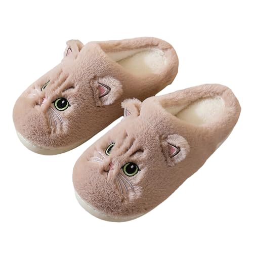 Solutra Katzen Hausschuhe Damen Winter Warme Plüsch Hausschuhe Damen Herren Pantoffeln Damen kinder Kawaii Weiche Slippers (Hellbraun Neu,37/38 EU) von Solutra