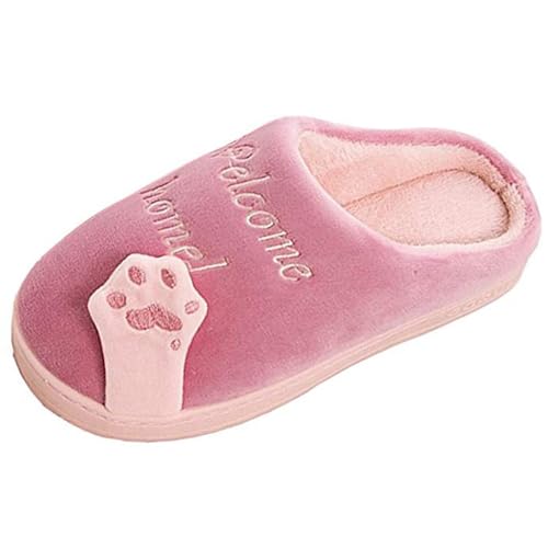 Solutra Katzen Hausschuhe Damen Winter Warme Plüsch Hausschuhe Damen Herren Pantoffeln Damen kinder Kawaii Weiche Slippers (Pfirsichrot,37/38 EU) von Solutra