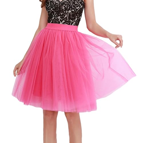 Solutra Tüllrock Damen Tütü Rock, Hohe Taille Elastische Petticoat Unterrock Midi Tüllrock für Party Rockabilly Karneval Kostüm Damen (Rosa) von Solutra