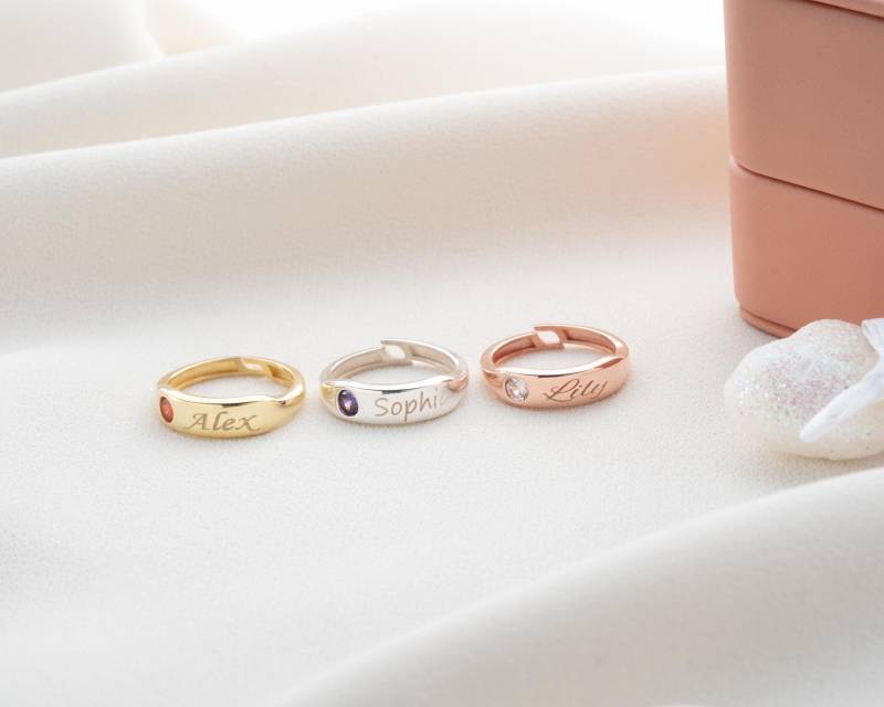 Geburtsstein Namensring Personalisierter Ring Mit Namen Benutzerdefinierter Ausgefallener von SolvJewels