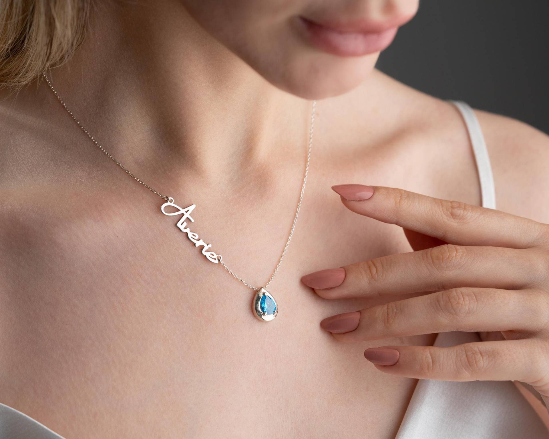 Namenskette Mit Geburtsstein Anhänger Silber Halskette Namen Kette Stein Steinanhänger Muttertag Geschenk Freundin von SolvJewels