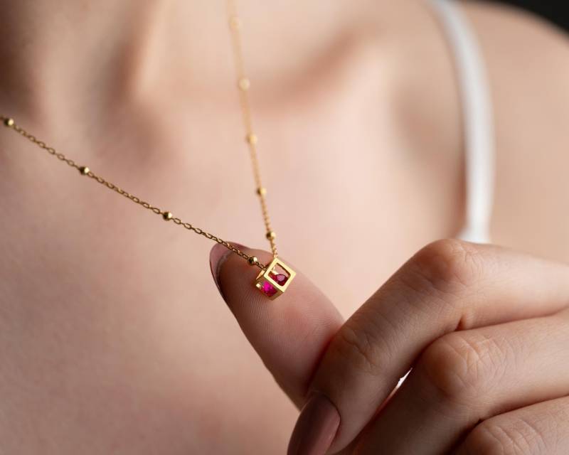 Würfel Kette Geburtsstein Kettenanhänger Silber Eckig Geburtsmonat Schmuck Stein Kind Geschenk Zum Muttertag Mit von SolvJewels