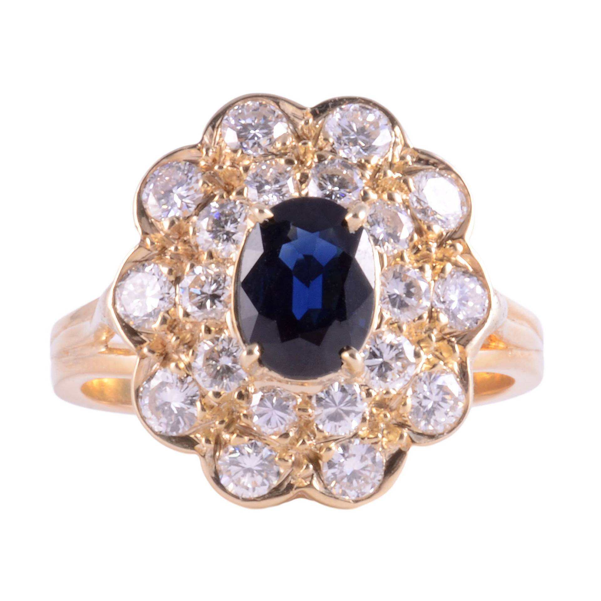 18K Oval Saphir Vs Diamant Ring von SolvangAntiques