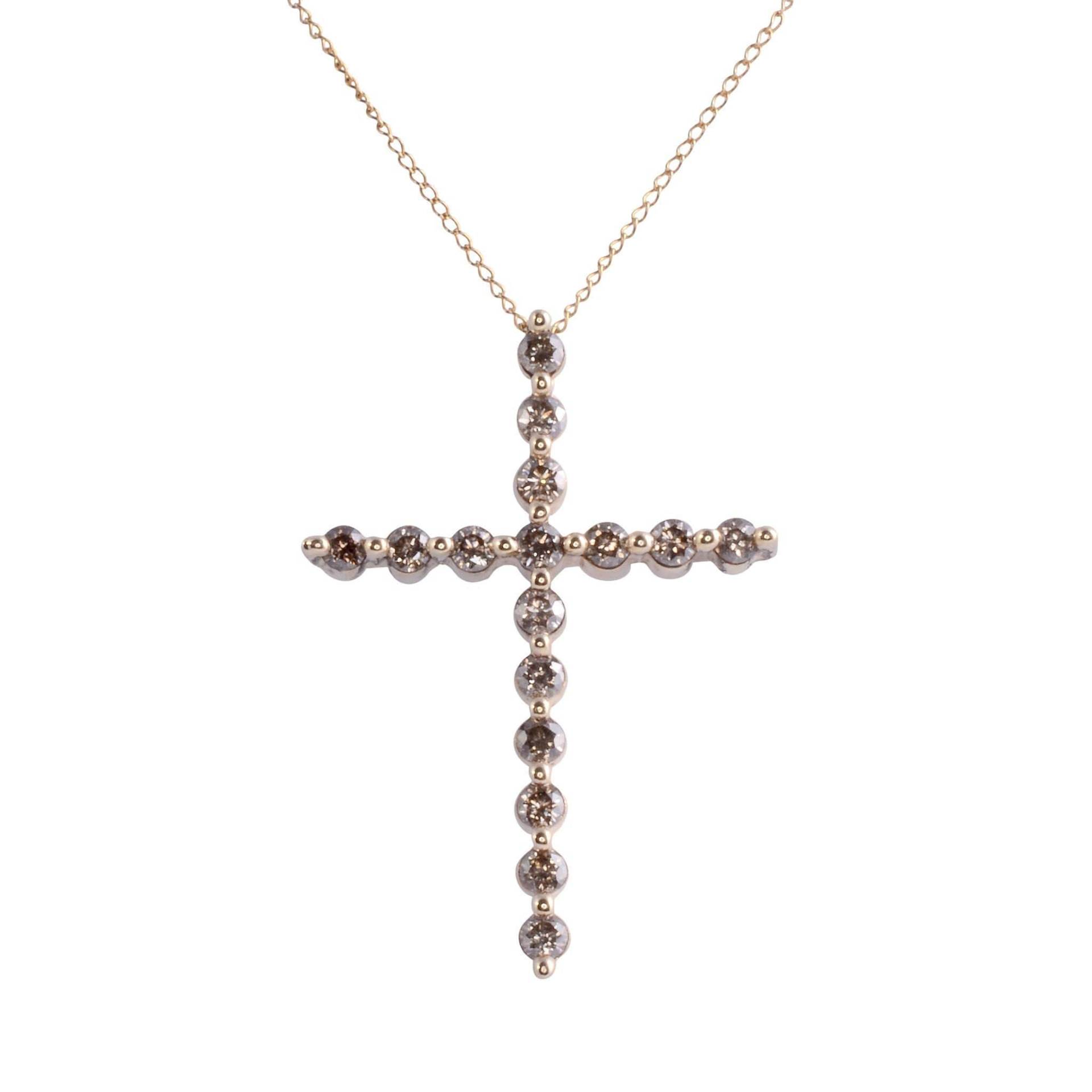 Champagner Diamant Kreuz Anhänger An Kette von SolvangAntiques