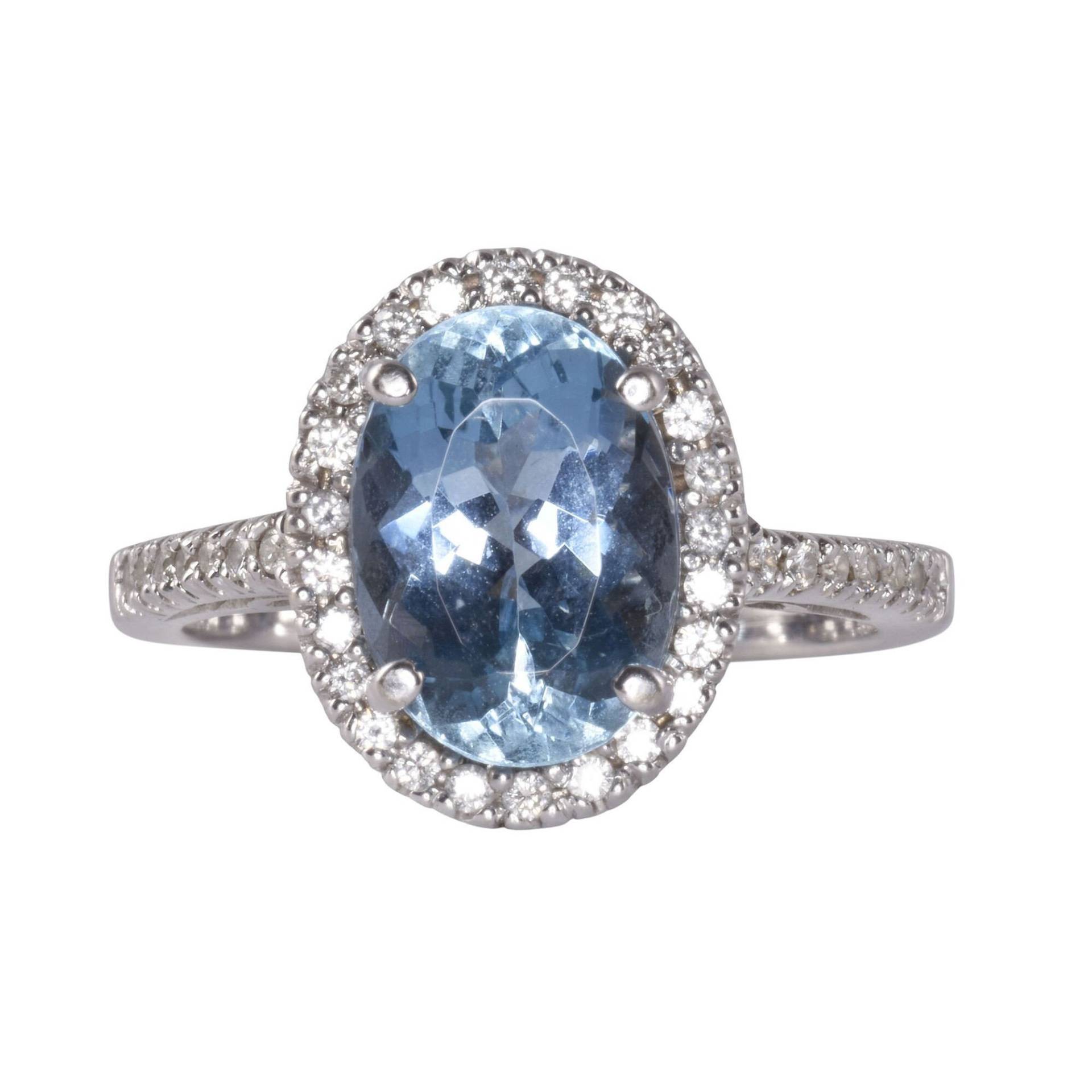 Diamant Halo Aquamarin Ring von SolvangAntiques