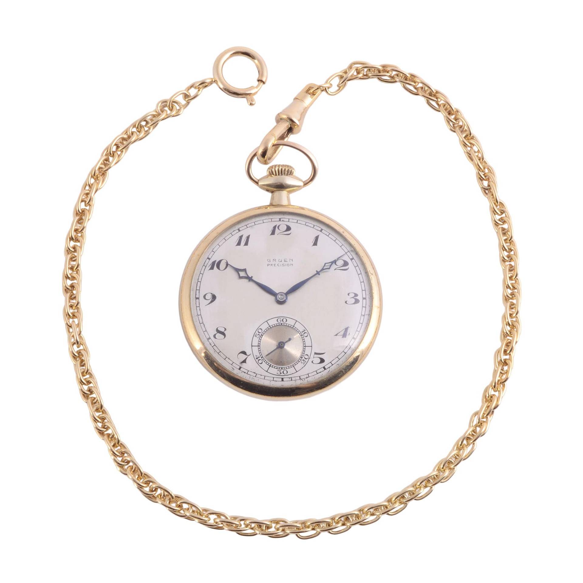 Grüne 14K Open Face Kleider Taschenuhr Mit Kette von SolvangAntiques