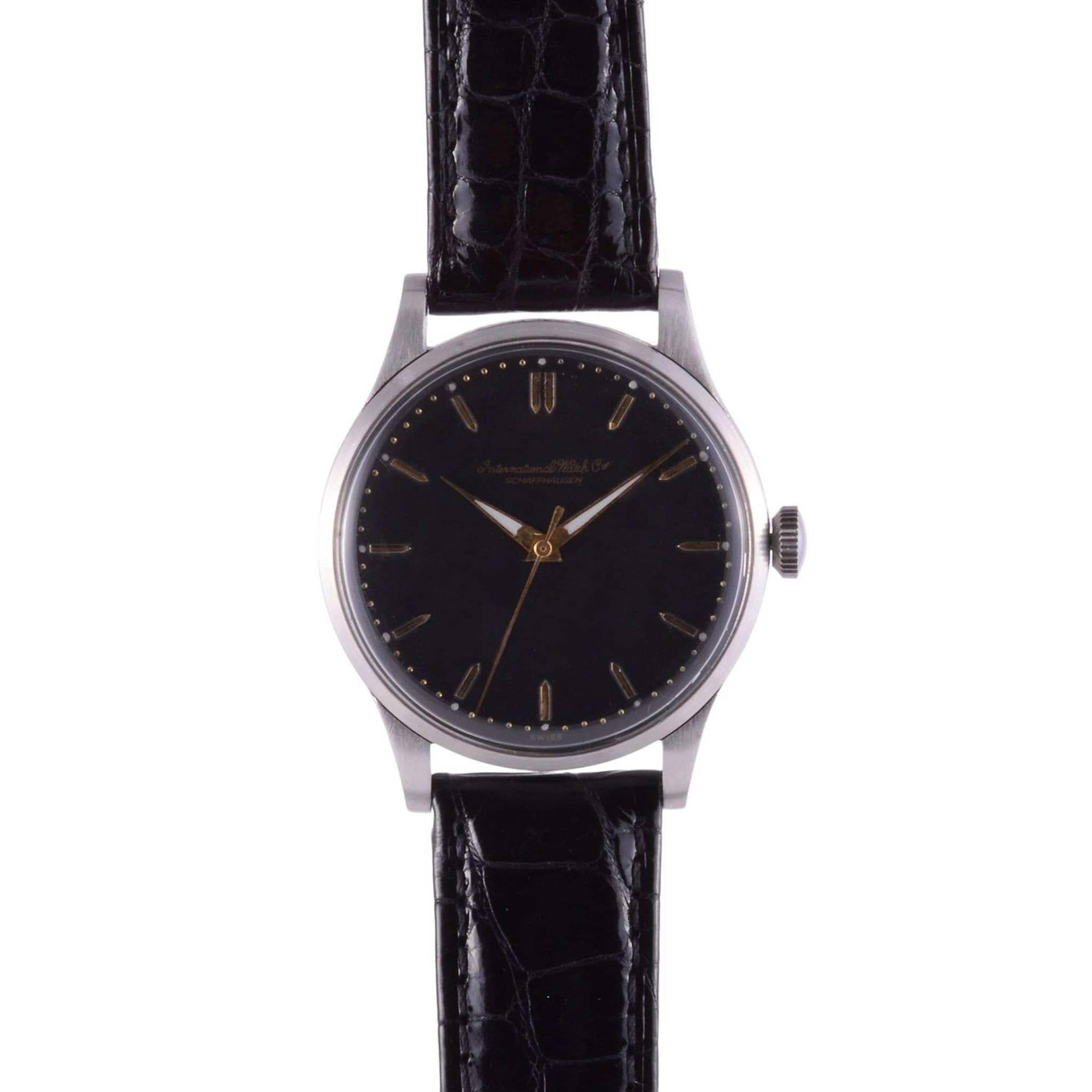 International Watch Co Schwarzes Zifferblatt Edelstahl Armbanduhr von SolvangAntiques