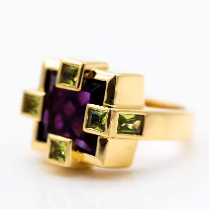 Jette Joop Ring 750/18K Gelbgold Amethyst Peridot Gr. 56 von SolveigsStudio