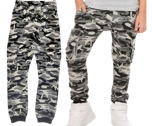 Solvera_Ltd Chino Baggy Jogginghose Hosen für Jungen, Military-Style Cargohose mit Taschen, Ideal als Outdoor Hose, Größen 116-164 (DE/NL/SE/PL, Numerisch, 116, Regular, Military Grau) von Solvera_Ltd