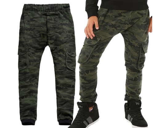 Solvera_Ltd Chino Baggy Jogginghose für Jungen, Cargohose mit Taschen, Ideal als Outdoor Hose, Größen 116-164 (DE/NL/SE/PL, Numerisch, 116, Regular, Military Grün, Regulär) von Solvera_Ltd