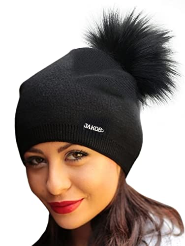 Solvera_Ltd Damen Beanie Strickmütze mit Bommel - Warme Wintermütze mit Pompon für Herbst und Winter, für Mädchen- Elegante Mütze für Damen (Schwarz/Bommel Schwarz) von Solvera_Ltd