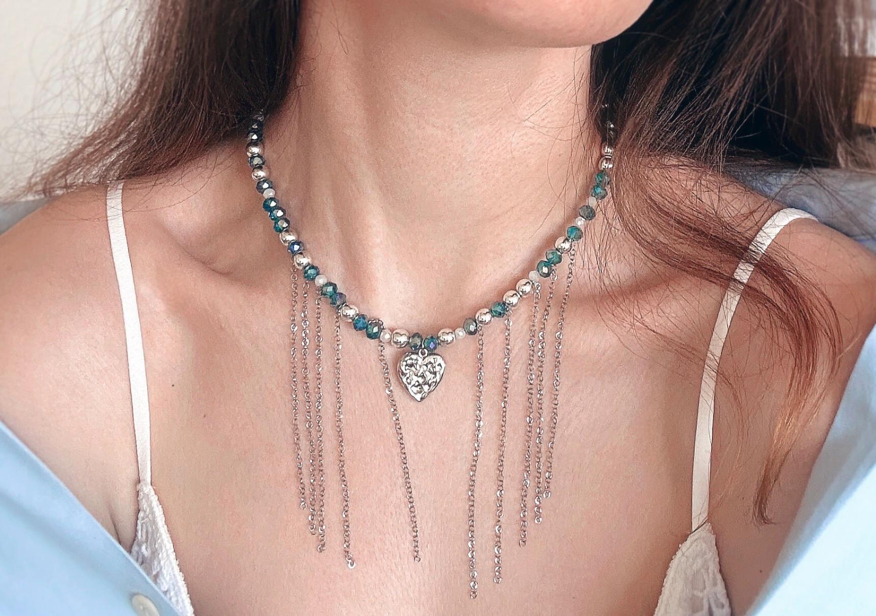 Kristallglas & Hämatit Halskette - Funkelnder Schmuck Mit Edelstahl, Handgemacht | Unikat Sommer Trend 2025 von SolvyJewelry