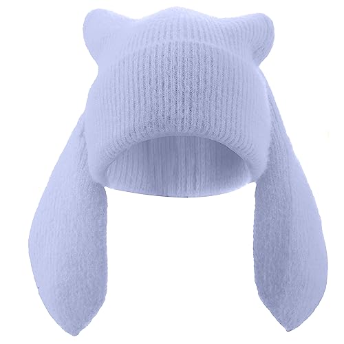 Damen-Hasenmütze, süße Hasenmütze, Häkelmütze, Wintermütze, warme Beanie-Mütze, Outdoor-, Ski-, Freizeitmütze, Hellblau, Einheitsgröße Damen-Hasenmütze, süße Hasenmütze, Häkelmütze, Wintermütze, warme Beanie-Mütze, Outdoor-, Ski-, Freizeitmütze, Hellblau, Einheitsgröße von Solyinne