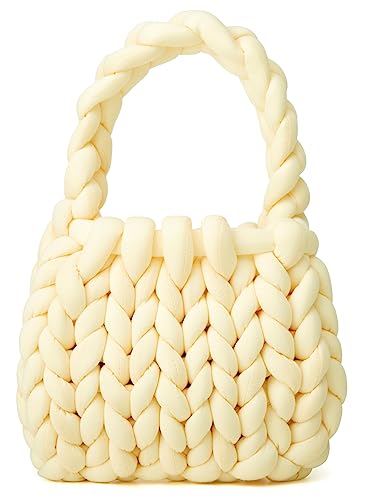 Damen Strick-Clutch, handgefertigt, gewebtes Polyeater-Strick-Umhängetasche, Handtasche, Schultertasche, einfarbig, Tasche, hellgelb, Large von Solyinne