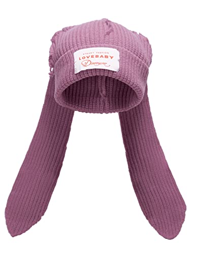 Solyinne Knit Beanie Hüte Niedliche Häschen Lange Ohren Lustige Mütze Flauschige Winter Cap Warme Strick Kaninchen Häkeln Schädel Kappe Outdoor Slouchy Hut, Violett, Einheitsgröße von Solyinne