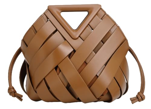 Trendige gewebte Clutch-Geldbörse für Damen, Designer-Handtasche mit Tragegriff und Tasche, kleine Umhängetasche, elegante Handtasche, Braun, Einheitsgröße von Solyinne