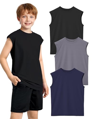 Somaibo Sportliche Tanktops für Jungen, atmungsaktives Netz-Unterhemd, schnelltrocknend, ärmellos, Muskel-T-Shirts für Kinder, 3 Stück, Marineblau, Schwarz, Grau, 11-12 Jahre Somaibo Sportliche Tanktops für Jungen, atmungsaktives Netz-Unterhemd, schnelltrocknend, ärmellos, Muskel-T-Shirts für Kinder, 3 Stück, Marineblau, Schwarz, Grau, 11-12 Jahre von Somaibo