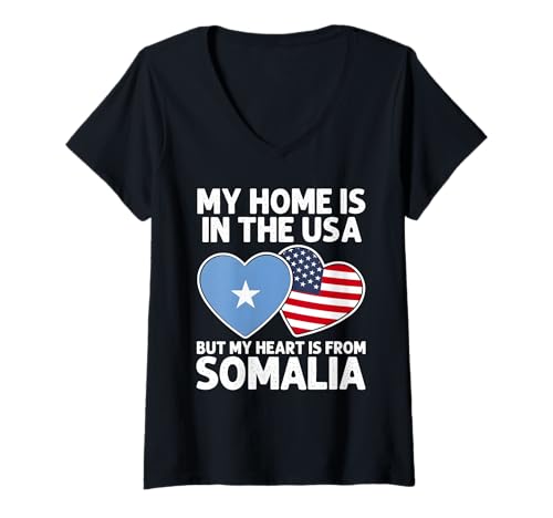 Damen My Home USA My Heart Somalia Somali American Pride Flagge T-Shirt mit V-Ausschnitt Damen My Home USA My Heart Somalia Somali American Pride Flagge T-Shirt mit V-Ausschnitt von Somalia Pride Flag Apparel