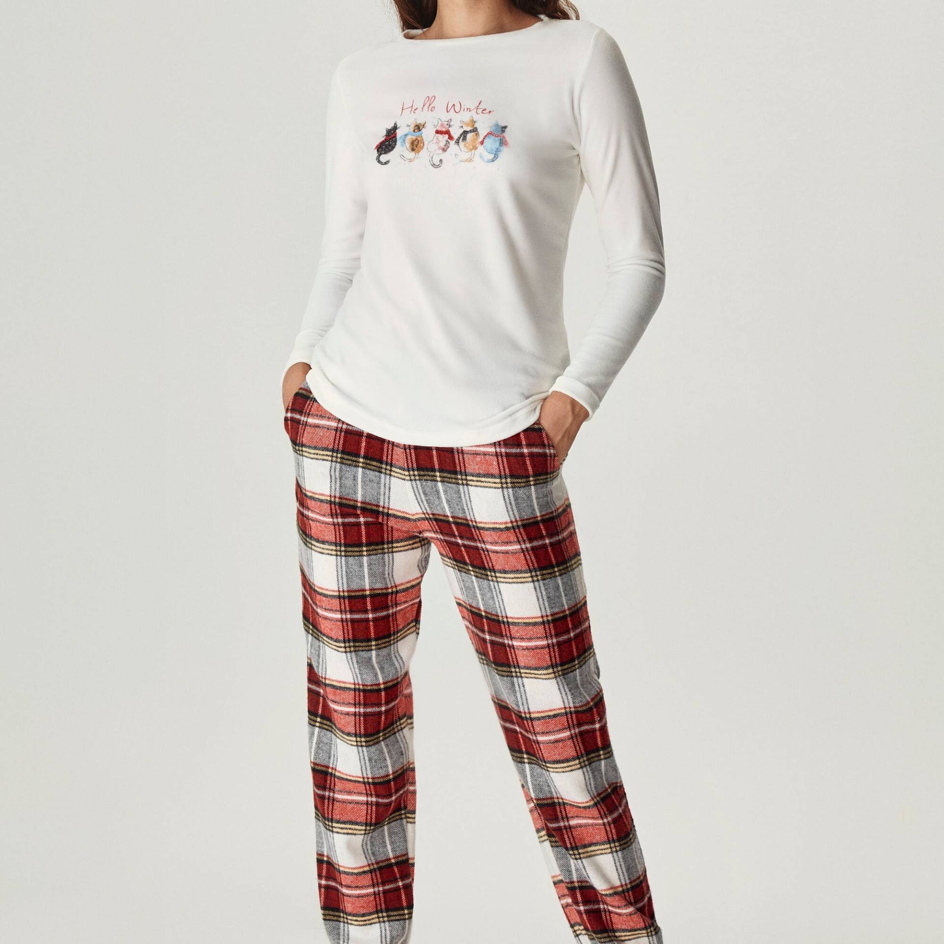 Warme Winter Pyjamas Frauen Baumwolle Pjs, Gemütliche Weihnachts Urlaub Nachtwäsche, Süße Loungewear, Katzenliebhaber Lounge Set, Karierter Samt von SomeMoreDesign