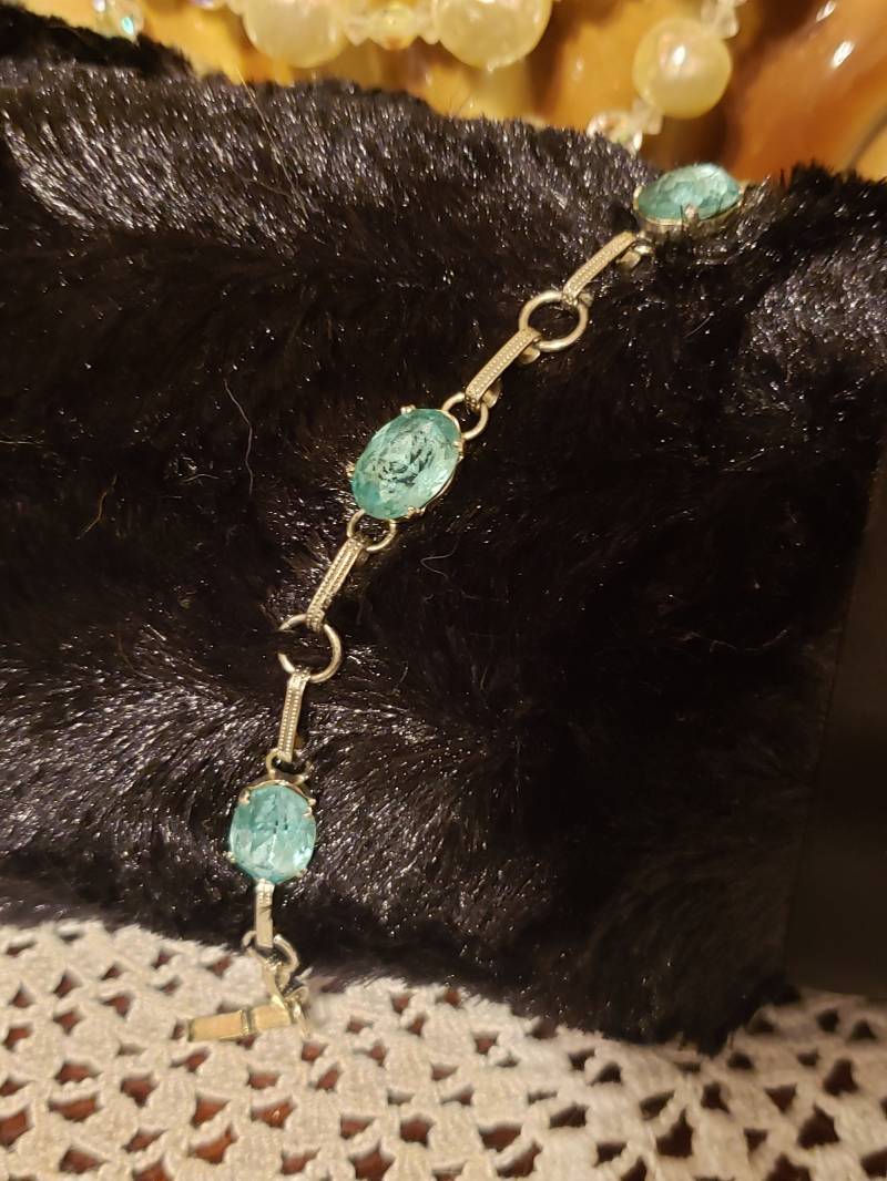 sterling Silber Armband Mit 3 Aqua Glassteinen sterling Silber Armband Mit 3 Aqua Glassteinen von SomeTreasures4You