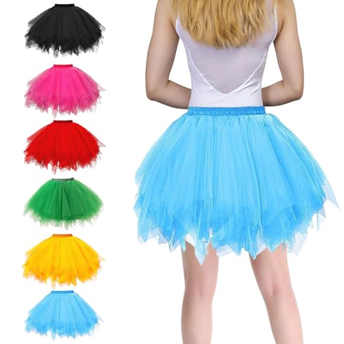 Karneval Kostüm Tüllrock Damen, 50er Tütü Rock Kurz Ballett Unterrock, Karneval Klassisch Elastisch Kostüm Tüllrock, 50er Tütü Rock Kurz Ballett Unterrock Crinoline (Blau) von Somedy