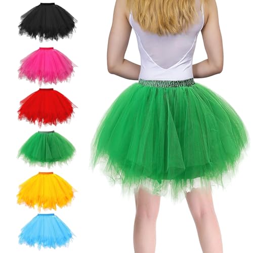 Karneval Kostüm Tüllrock Damen, 50er Tütü Rock Kurz Ballett Unterrock, Karneval Klassisch Elastisch Kostüm Tüllrock, 50er Tütü Rock Kurz Ballett Unterrock Crinoline (Grün) von Somedy