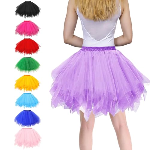 Karneval Kostüm Tüllrock Damen, 50er Tütü Rock Kurz Ballett Unterrock, Karneval Klassisch Elastisch Kostüm Tüllrock, 50er Tütü Rock Kurz Ballett Unterrock Crinoline (Hellviolett) von Somedy