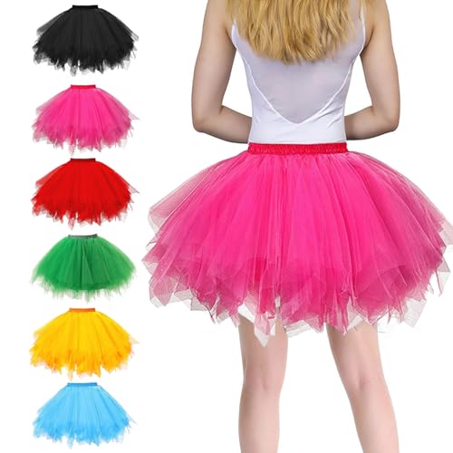 Karneval Kostüm Tüllrock Damen, 50er Tütü Rock Kurz Ballett Unterrock, Karneval Klassisch Elastisch Kostüm Tüllrock, 50er Tütü Rock Kurz Ballett Unterrock Crinoline (Rosa) von Somedy