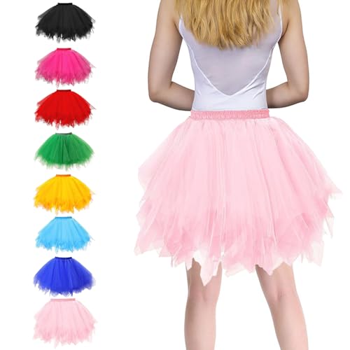Somedy Karneval Kostüm Tüllrock Damen, 50er Tütü Rock Kurz Ballett Unterrock, Karneval Klassisch Elastisch Kostüm Tüllrock, 50er Tütü Rock Kurz Ballett Unterrock Crinoline (Rosa-B) von Somedy