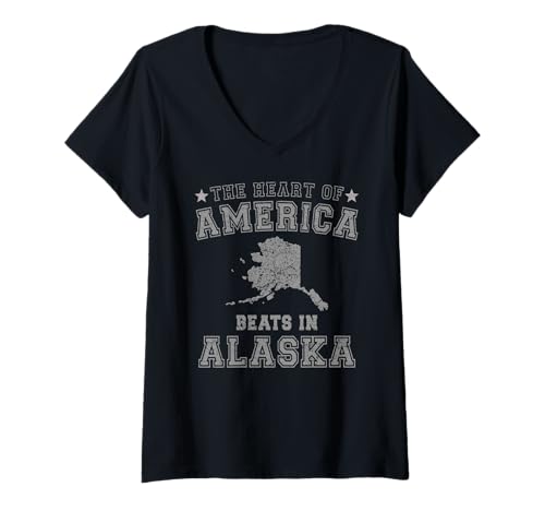 Damen Das Herz Amerikas schlägt in Alaska US-Bundesstaat USA T-Shirt mit V-Ausschnitt Damen Das Herz Amerikas schlägt in Alaska US-Bundesstaat USA T-Shirt mit V-Ausschnitt von Someone Loves Me In US State Of Alaska