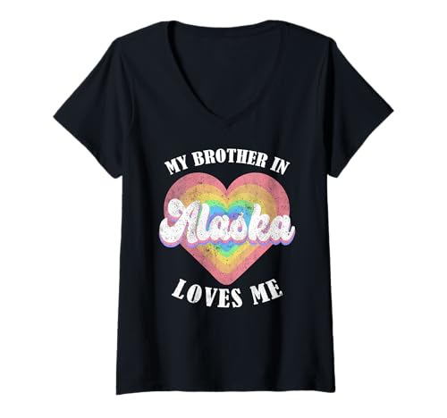 Damen Mein Bruder in Alaska liebt Mich am Herzen, USA, US-Bundesstaat T-Shirt mit V-Ausschnitt Damen Mein Bruder in Alaska liebt Mich am Herzen, USA, US-Bundesstaat T-Shirt mit V-Ausschnitt von Someone Loves Me In US State Of Alaska