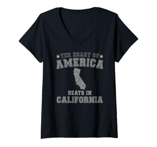Damen Das Herz Amerikas schlägt in Kalifornien US-Bundesstaat USA T-Shirt mit V-Ausschnitt Damen Das Herz Amerikas schlägt in Kalifornien US-Bundesstaat USA T-Shirt mit V-Ausschnitt von Someone Loves Me In US State Of California