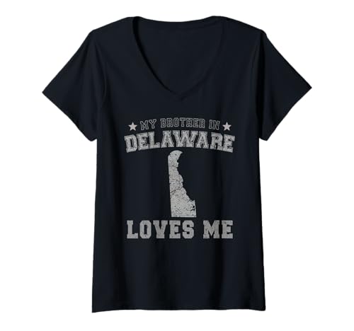 Damen Mein Bruder in Delaware liebt Mich America Vintage State T-Shirt mit V-Ausschnitt Damen Mein Bruder in Delaware liebt Mich America Vintage State T-Shirt mit V-Ausschnitt von Someone Loves Me In US State Of Delaware