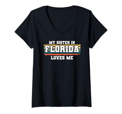Damen Meine Schwester in Florida liebt Mich Retro Vintage American T-Shirt mit V-Ausschnitt Damen Meine Schwester in Florida liebt Mich Retro Vintage American T-Shirt mit V-Ausschnitt von Someone Loves Me In US State Of Florida