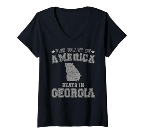 Damen Das Herz Amerikas schlägt in Georgia, US-Bundesstaat, USA T-Shirt mit V-Ausschnitt Damen Das Herz Amerikas schlägt in Georgia, US-Bundesstaat, USA T-Shirt mit V-Ausschnitt von Someone Loves Me In US State Of Georgia