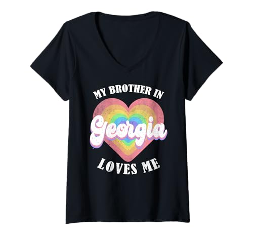 Damen Mein Bruder in Georgia liebt Mich, Herz, USA, US-Bundesstaat T-Shirt mit V-Ausschnitt von Someone Loves Me In US State Of Georgia