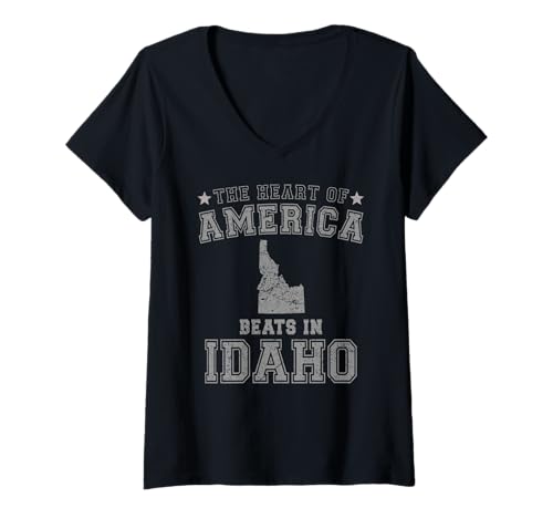Damen Das Herz Amerikas schlägt in Idaho, US-Bundesstaat, USA T-Shirt mit V-Ausschnitt von Someone Loves Me In US State Of Idaho