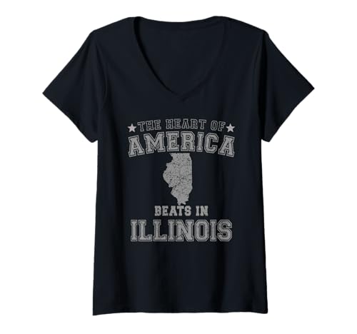 Damen Das Herz Amerikas schlägt in Illinois, US-Bundesstaat, USA T-Shirt mit V-Ausschnitt von Someone Loves Me In US State Of Illinois
