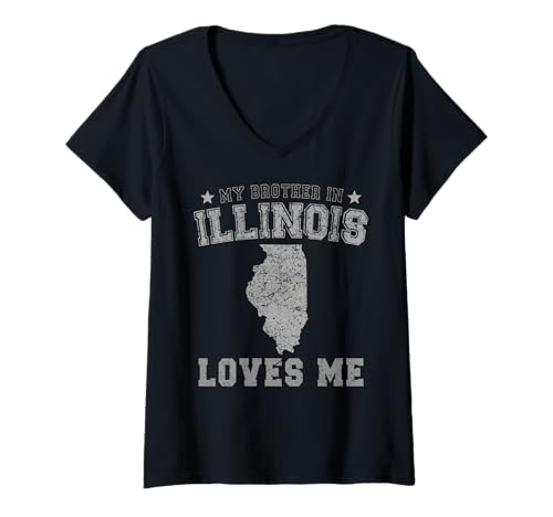 Damen Mein Bruder in Illinois liebt Mich America Vintage State T-Shirt mit V-Ausschnitt Damen Mein Bruder in Illinois liebt Mich America Vintage State T-Shirt mit V-Ausschnitt von Someone Loves Me In US State Of Illinois