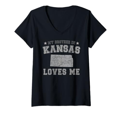 Damen Mein Bruder in Kansas liebt Mich America Vintage State T-Shirt mit V-Ausschnitt Damen Mein Bruder in Kansas liebt Mich America Vintage State T-Shirt mit V-Ausschnitt von Someone Loves Me In US State Of Kansas