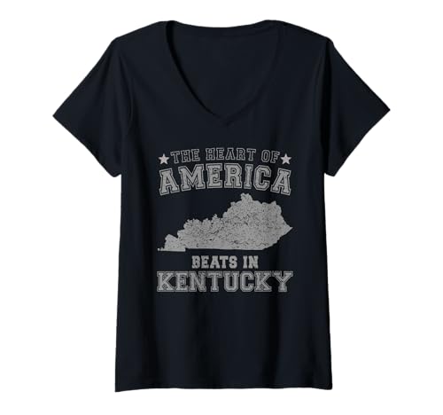 Damen Das Herz Amerikas schlägt in Kentucky, US-Bundesstaat, USA T-Shirt mit V-Ausschnitt von Someone Loves Me In US State Of Kentucky