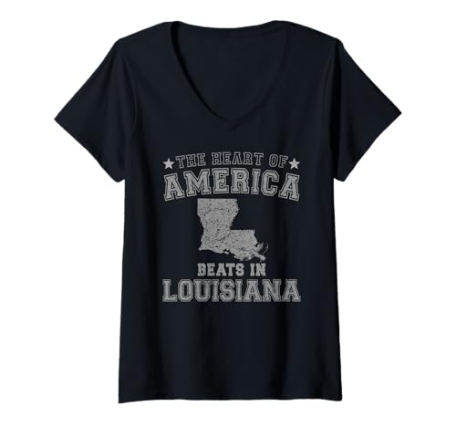 Damen Das Herz Amerikas schlägt in Louisiana, US-Bundesstaat, USA T-Shirt mit V-Ausschnitt Damen Das Herz Amerikas schlägt in Louisiana, US-Bundesstaat, USA T-Shirt mit V-Ausschnitt von Someone Loves Me In US State Of Louisiana
