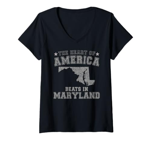 Damen Das Herz Amerikas schlägt in Maryland, US-Bundesstaat, USA T-Shirt mit V-Ausschnitt von Someone Loves Me In US State Of Maryland