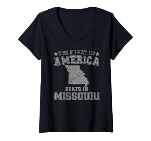 Damen Das Herz Amerikas schlägt in Missouri, US-Bundesstaat, USA T-Shirt mit V-Ausschnitt Damen Das Herz Amerikas schlägt in Missouri, US-Bundesstaat, USA T-Shirt mit V-Ausschnitt von Someone Loves Me In US State Of Missouri