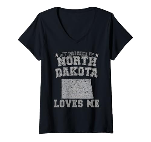Damen Mein Bruder in North Dakota liebt Mich America Vintage State T-Shirt mit V-Ausschnitt Damen Mein Bruder in North Dakota liebt Mich America Vintage State T-Shirt mit V-Ausschnitt von Someone Loves Me In US State Of North Dakota
