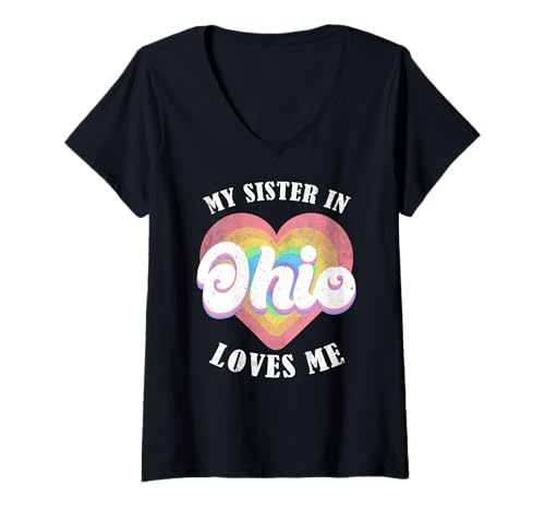 Damen Meine Schwester in Ohio liebt Mich Heart Retro Groovy USA T-Shirt mit V-Ausschnitt Damen Meine Schwester in Ohio liebt Mich Heart Retro Groovy USA T-Shirt mit V-Ausschnitt von Someone Loves Me In US State Of Ohio