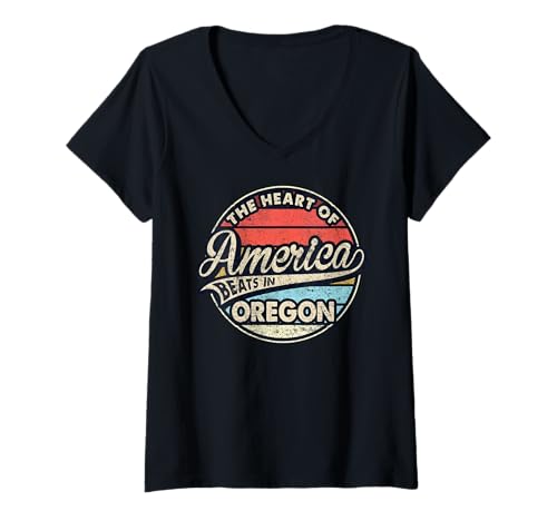 Damen Das Herz Amerikas schlägt im Retro-Bundesstaat Oregon T-Shirt mit V-Ausschnitt Damen Das Herz Amerikas schlägt im Retro-Bundesstaat Oregon T-Shirt mit V-Ausschnitt von Someone Loves Me In US State Of Oregon