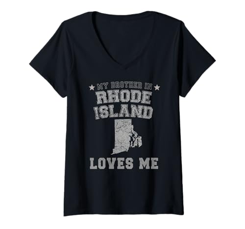 Damen Mein Bruder in Rhode Island liebt Mich America Vintage State T-Shirt mit V-Ausschnitt Damen Mein Bruder in Rhode Island liebt Mich America Vintage State T-Shirt mit V-Ausschnitt von Someone Loves Me In US State Of Rhode Island