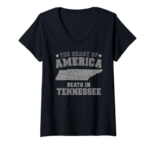Damen Das Herz Amerikas schlägt in Tennessee, US-Bundesstaat, USA T-Shirt mit V-Ausschnitt von Someone Loves Me In US State Of Tennessee